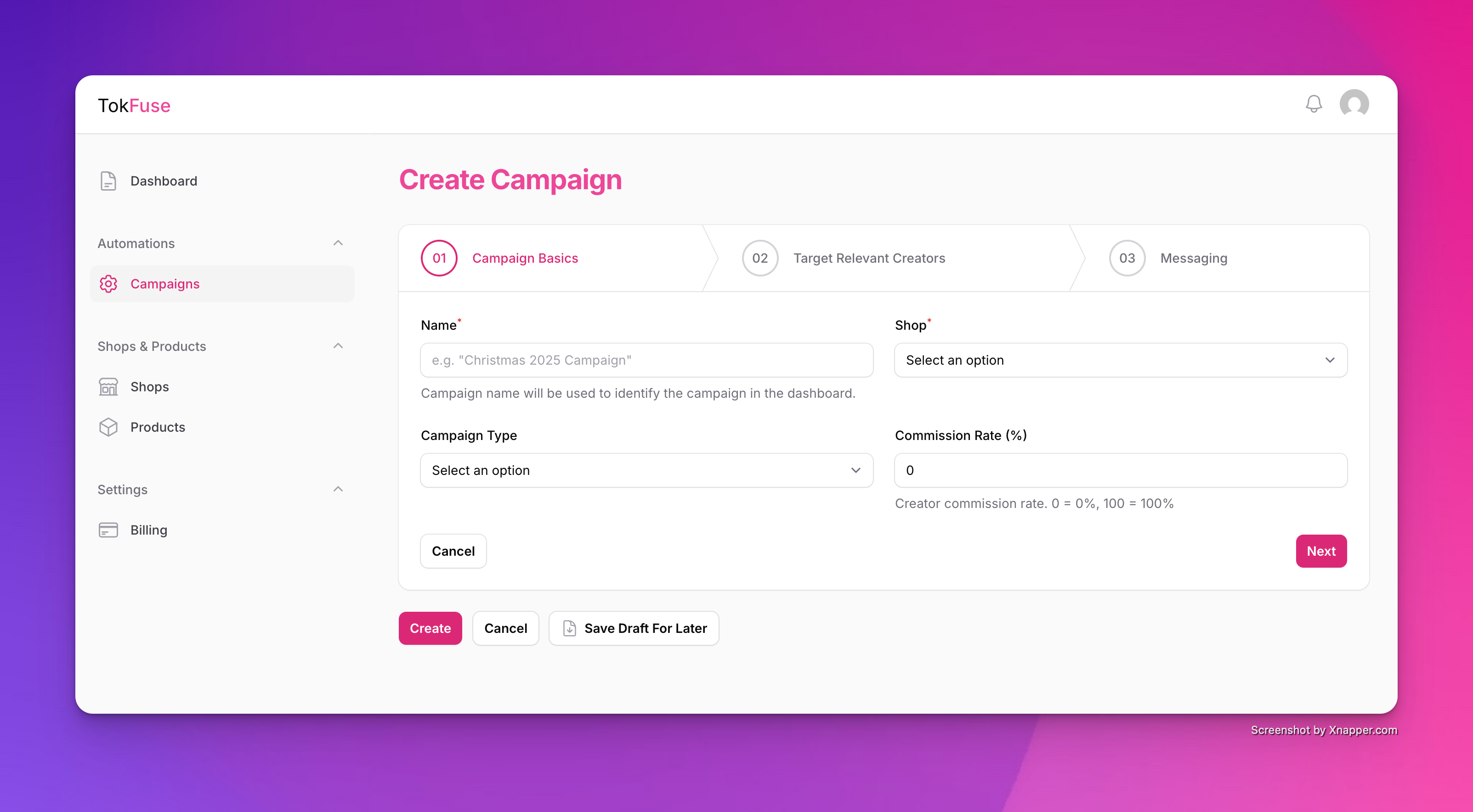 TokFuse dashboard: creator discovery, outreach, campaigns, analytics